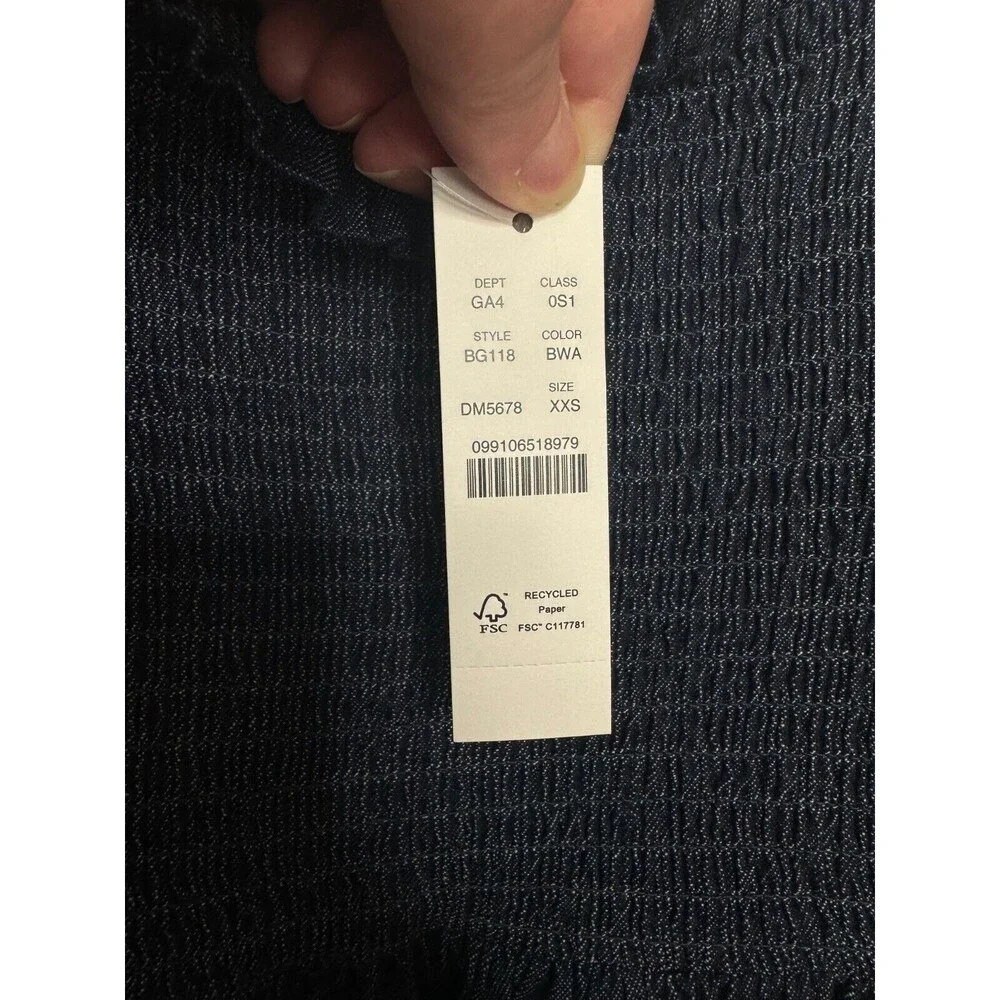 J. Crew XXS Smocked Puff Sleeve Mini Dress In Chambray Blue 100% Cotton NWT